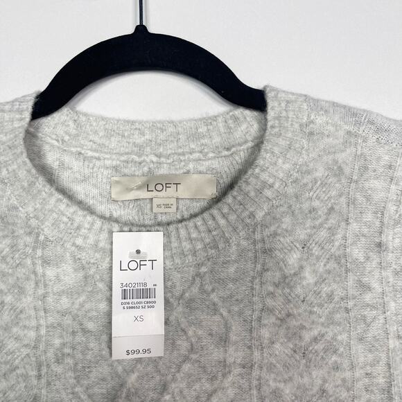 New LOFT XSmall XS Light Gray Cable Sweater Dress Long Blouson Sleeve Wool Blend - Picture 6 of 9